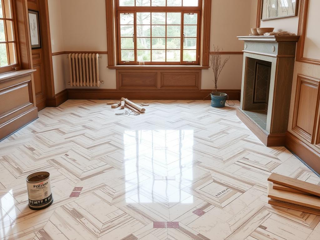 laying of quartz parquetфото